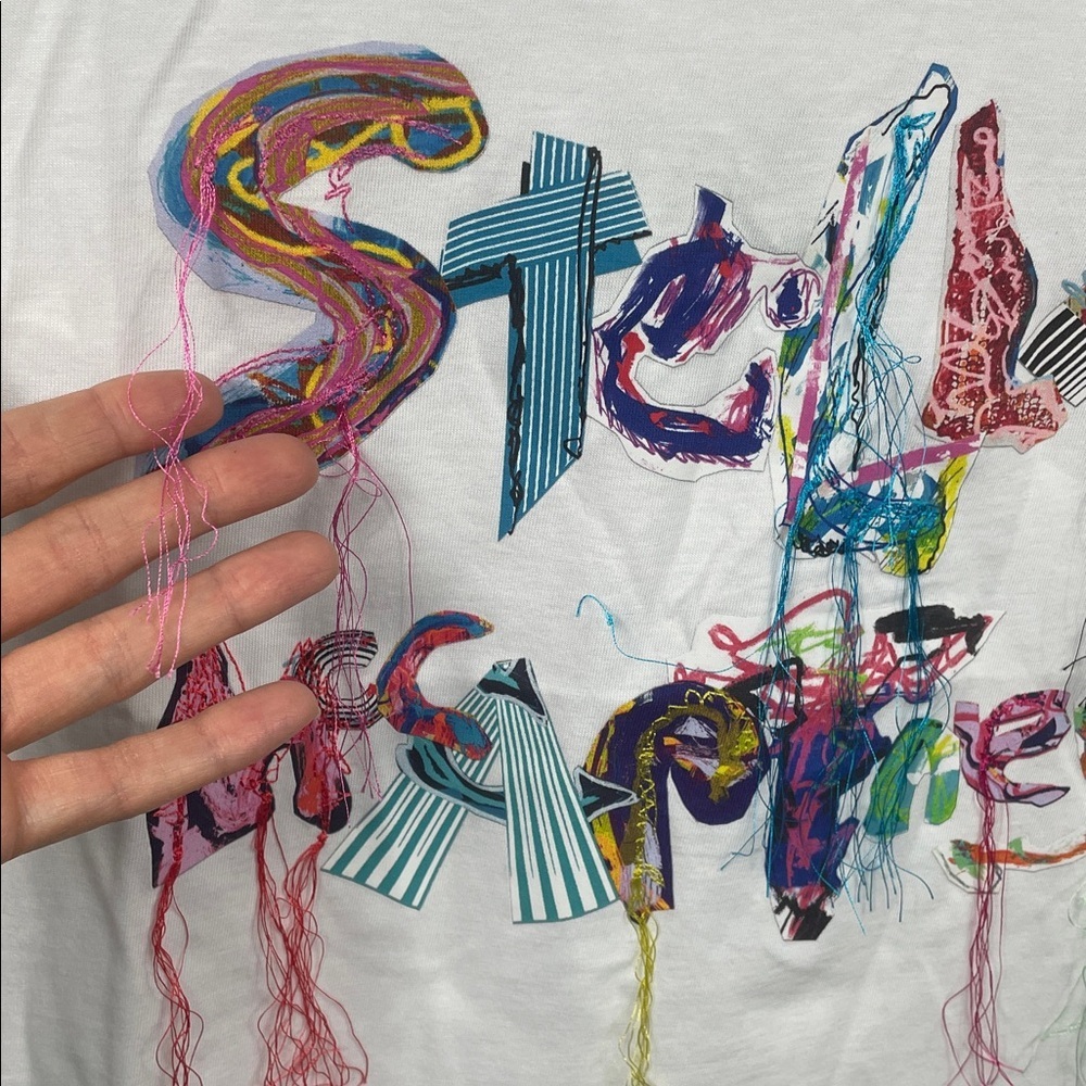 NWT Stella McCartney Collage Tassel Fringe White Logo Tee T Shirt Sz 42 - Picture 5 of 14